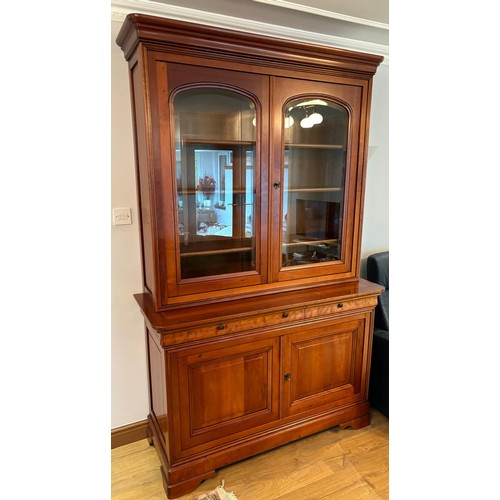 301 - French Grange cherry wood two section display cabinet. Moulded top section, two glass and cherry woo... 