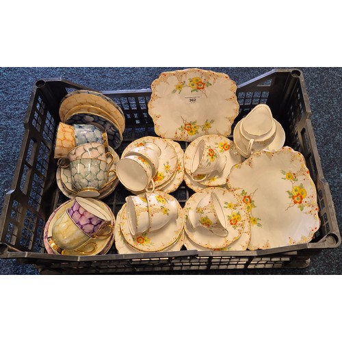 362 - A Crate of porcelain tea ware; Romanian Harlequin tea service & Royal Standard 