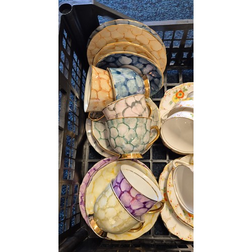 362 - A Crate of porcelain tea ware; Romanian Harlequin tea service & Royal Standard 