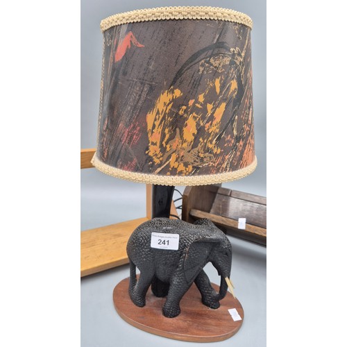 241 - Two vintage table top book cases together with African Carved elephant figural table lamp