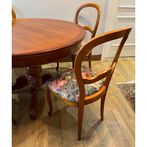 306 - French Grange cherry wood dining table and four matching balloon back dining chairs. Table Extends. ... 