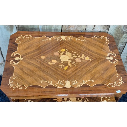 325 - A Nest of three Italian marquetry style tables. [Smallest having music box]
[62x65x45cm- large table... 