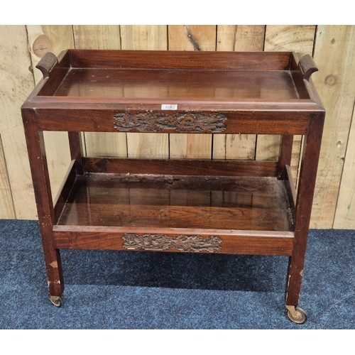 232 - Chinese Rosewood two tier serving trolley. [70x76x45cm]