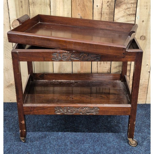 232 - Chinese Rosewood two tier serving trolley. [70x76x45cm]