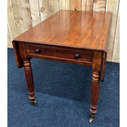 202 - 19th century mahogany drop end dining table. Fitted with a single frieze drawer. [72x117x106cm]