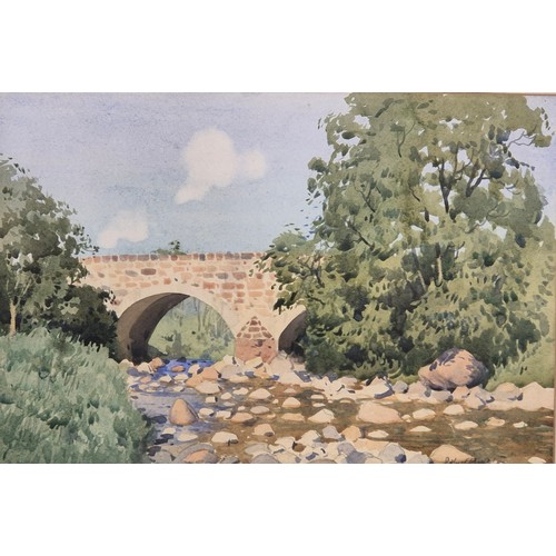 263 - Robert Houston (Scottish, 1891-1942)
Original watercolour depicting bridge and river scene. Signed. ... 