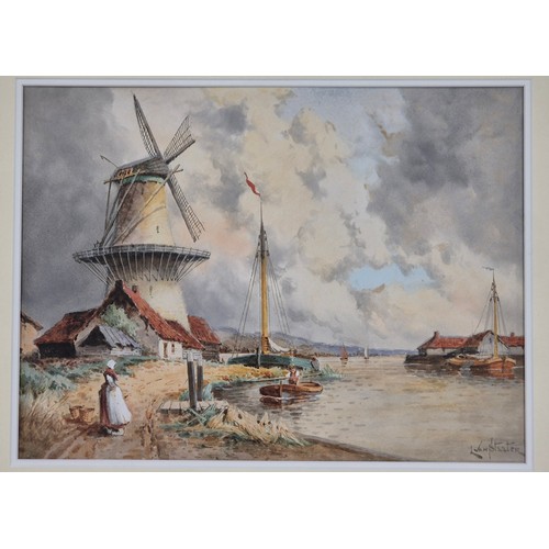 300 - LOUIS VAN STAATEN (1836-1909)
Original watercolour depicting Dutch Windmill and River scene. Fitted ... 