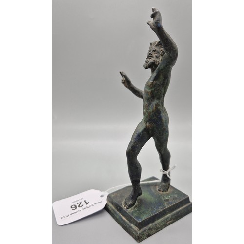 126 - A Mid 19th century Bronze figure of a Male Faun. Standing on a square base. [13cm high]