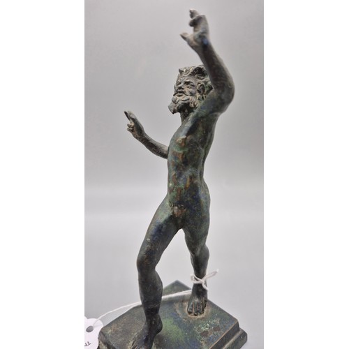 126 - A Mid 19th century Bronze figure of a Male Faun. Standing on a square base. [13cm high]