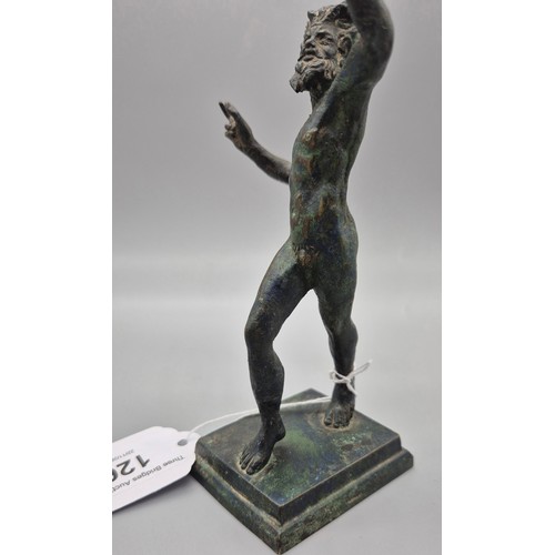 126 - A Mid 19th century Bronze figure of a Male Faun. Standing on a square base. [13cm high]