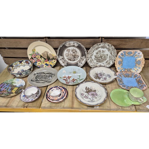 400 - A Collection of porcelain; Maling cup and saucer, Royal Crown Derby Trio 1906, Shelley Plate 1929 pa... 