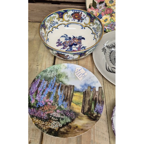 400 - A Collection of porcelain; Maling cup and saucer, Royal Crown Derby Trio 1906, Shelley Plate 1929 pa... 