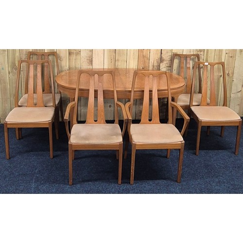 293 - Nathan mid century teak diningroom table with two carvers & four chairs [66x206x99cm extended]