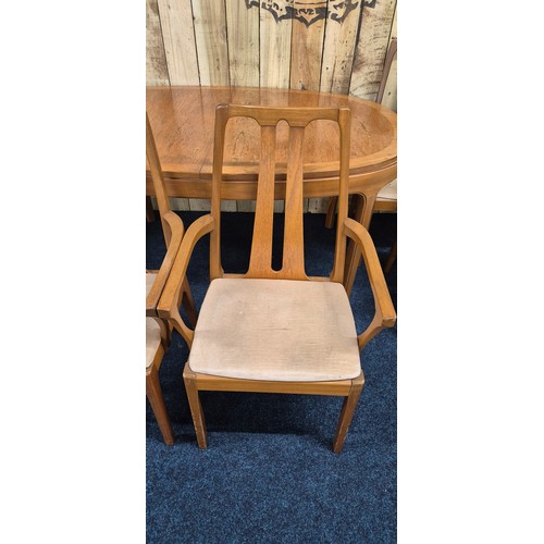 293 - Nathan mid century teak diningroom table with two carvers & four chairs [66x206x99cm extended]