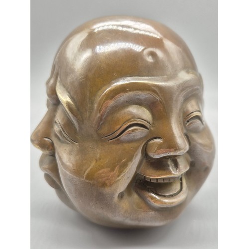 104 - Chinese Bronze four face buddha sculpture. Stamp to the base. [10.5cm high]