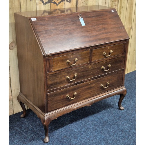 323 - 1930/40s Mahogany writing bureau set on queen Anne legs [100x91x46cm]