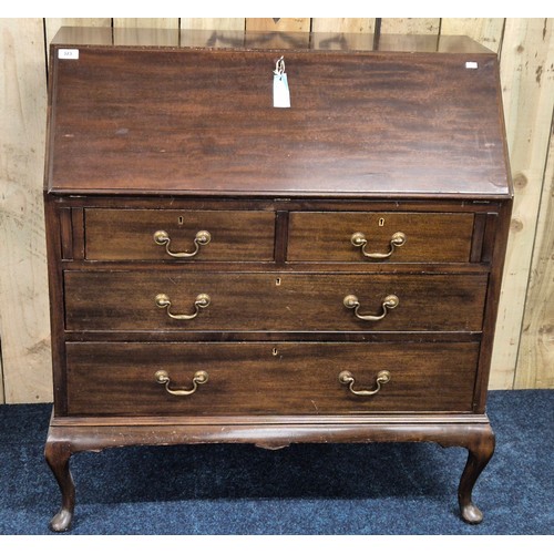 323 - 1930/40s Mahogany writing bureau set on queen Anne legs [100x91x46cm]