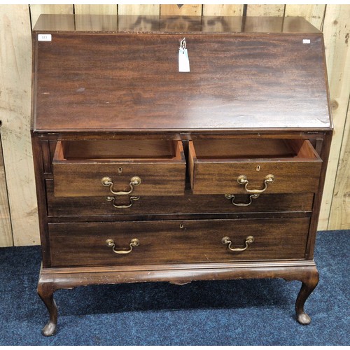 323 - 1930/40s Mahogany writing bureau set on queen Anne legs [100x91x46cm]