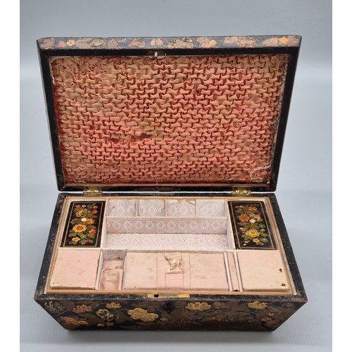 129 - Antique Japanese lacquered and hand painted jewel box. Together with A Chinese Chinoiserie mantle cl... 