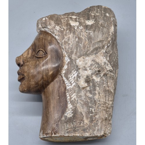 117 - Henri Ibanez (France, Born 1931)
Large and heavy stone sculpture. Depicting carved face. Signed IBAN... 