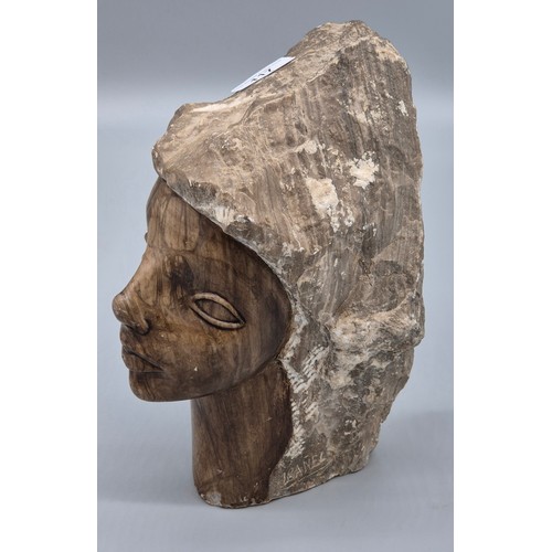 117 - Henri Ibanez (France, Born 1931)
Large and heavy stone sculpture. Depicting carved face. Signed IBAN... 