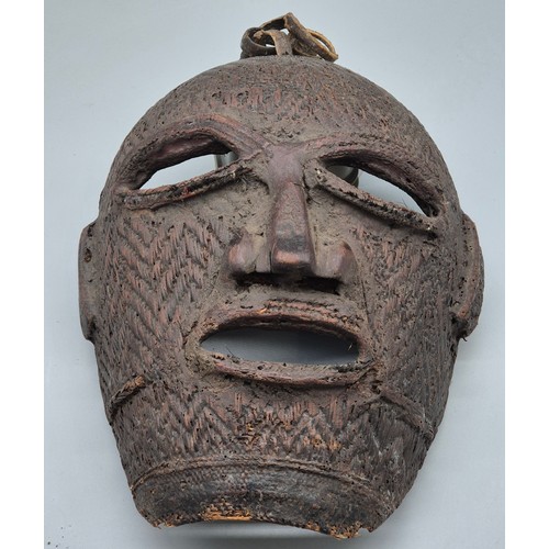 113 - Antique Tribal Woven, Wooden carved, hair and mud design face mask. Possibly Papua New Guinea or Afr... 