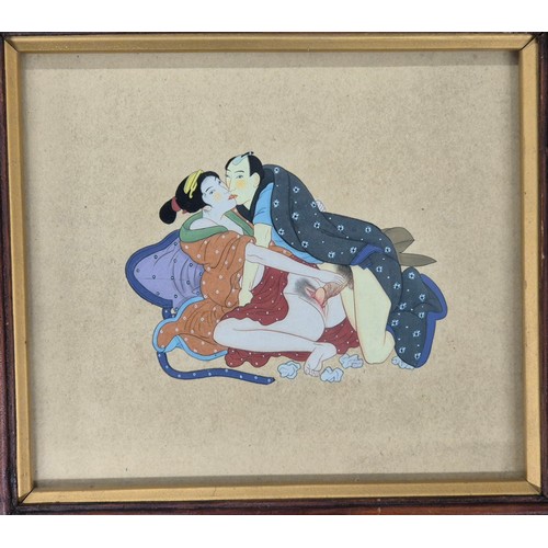 118 - Antique Asian Erotic scene painting. 19th century. Fitted within an antique frame. [Frame- 24x26.5cm... 