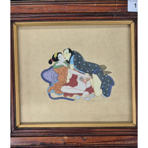 118 - Antique Asian Erotic scene painting. 19th century. Fitted within an antique frame. [Frame- 24x26.5cm... 