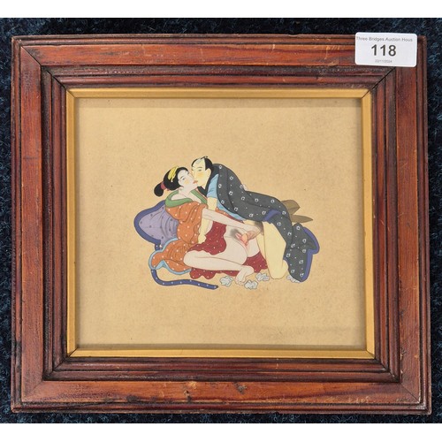 118 - Antique Asian Erotic scene painting. 19th century. Fitted within an antique frame. [Frame- 24x26.5cm... 