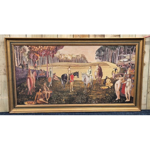 299 - Mid Century British School
Allegorical woodland landscape with nude and clothed figures. Acrylic on ... 