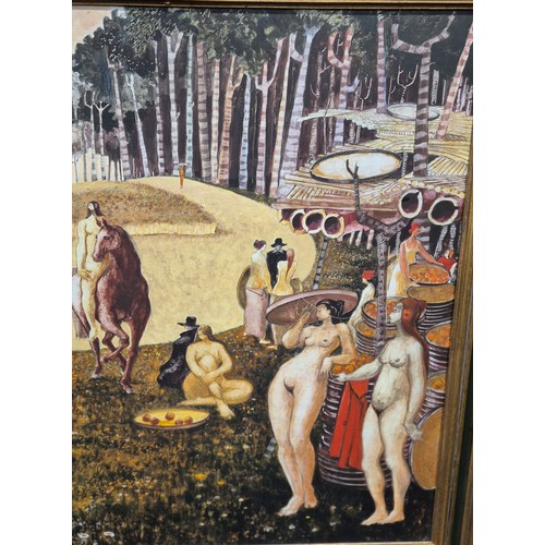 299 - Mid Century British School
Allegorical woodland landscape with nude and clothed figures. Acrylic on ... 