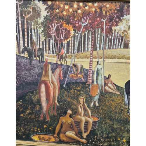 299 - Mid Century British School
Allegorical woodland landscape with nude and clothed figures. Acrylic on ... 