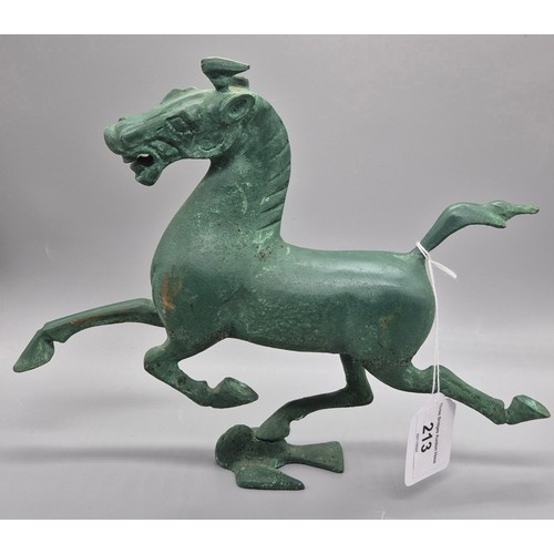 213 - Chinese Bronze Tang Horse standing on a swallow sculpture. Together with a bronze two handle burning... 