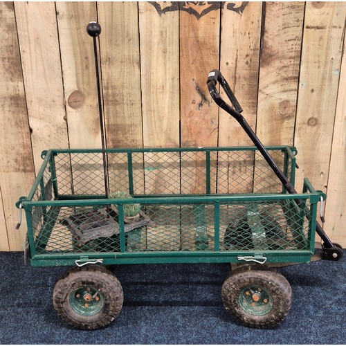 501 - Heavy duty garden Four wheel Cart with handle. including cast iron boot scraper.