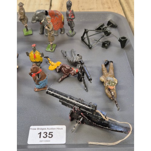 135 - A Tray of Antique and vintage lead painted soldiers and figures; Britains Cadbury's Cocobus Animal f... 