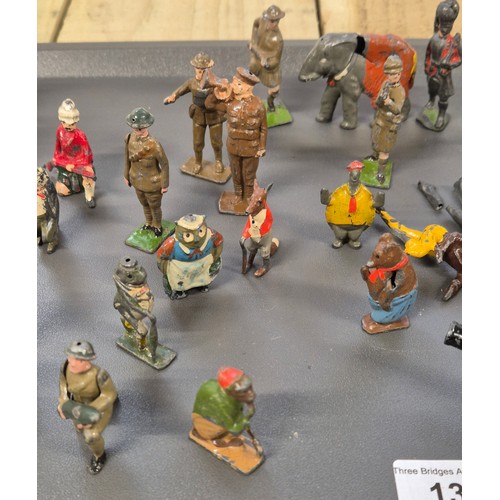 135 - A Tray of Antique and vintage lead painted soldiers and figures; Britains Cadbury's Cocobus Animal f... 