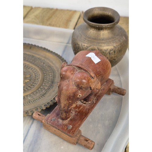 136 - Tray of Middle East Collectables: 19th century Micmac Quilled oval birch bark box. Early Geometric D... 