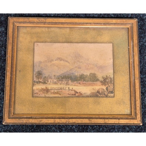 140 - Three antique watercolours framed within antique gilt frames; River and rural scene, Scottish cottag... 