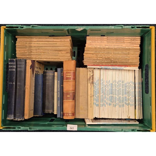 341 - Crate of mixed books and magazines: Nories Tables 1945- G.M. GALL, Volumes I & II Nicholl's Concise ... 