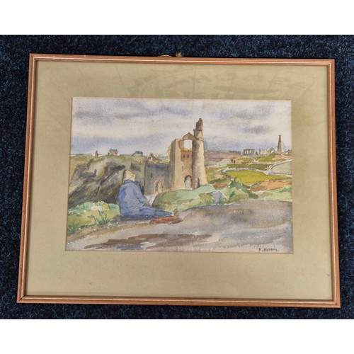 390 - Four various artworks: W. Dixon Darnton watercolour depicting cottage scene, RI. Hichens watercolour... 