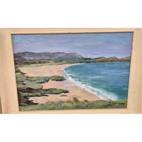 342 - A Collection of various artworks; Oil and watercolours- M. Anderson oil painting- Coastal scene, Ant... 