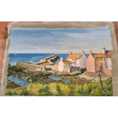 342 - A Collection of various artworks; Oil and watercolours- M. Anderson oil painting- Coastal scene, Ant... 