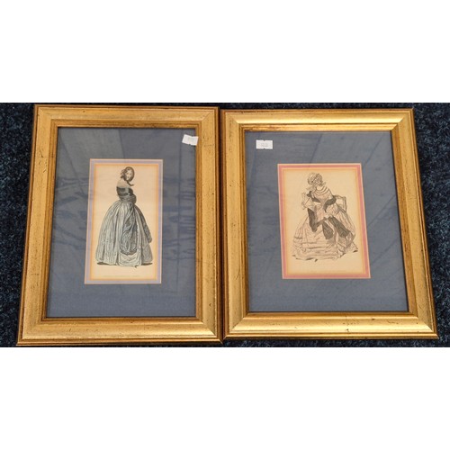 343 - A Collection of various artwork prints: Two Engravings depicting Well dressed ladies 