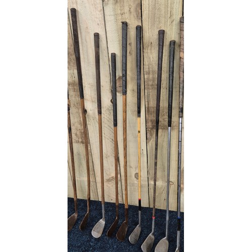 505 - A Collection of hickory shaft golf clubs: P. Forcan & Son St Andrews and various other makes.