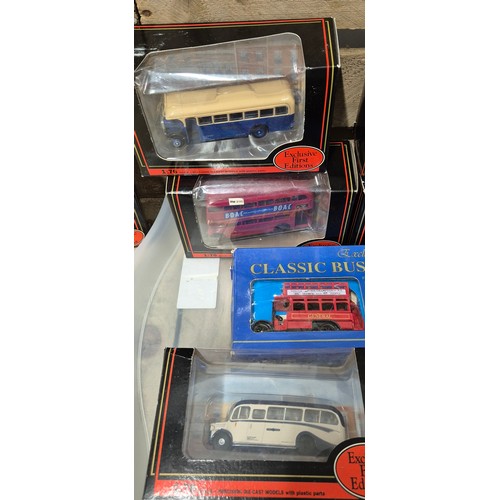 363 - A Tray of eleven Exclusive First edition die cast buses 1.76 scale with boxes; Leyland Atlantean bus... 