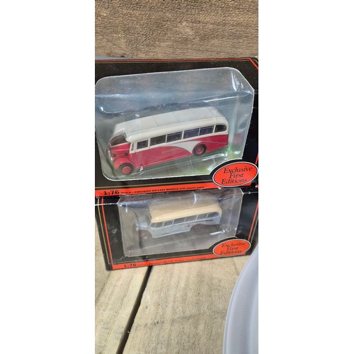 363 - A Tray of eleven Exclusive First edition die cast buses 1.76 scale with boxes; Leyland Atlantean bus... 