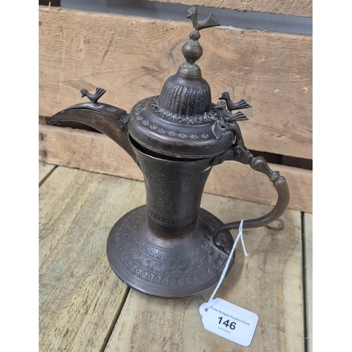 146 - Antique Arabic Middle Eastern brass coffee pot. [24cm high]