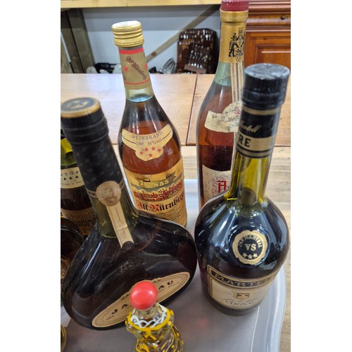 158 - A Tray of vintage cognac and Brandy; Martell Cognac- 1 litre. 1992 Asbach Uralt German Brandy- 1 lit... 