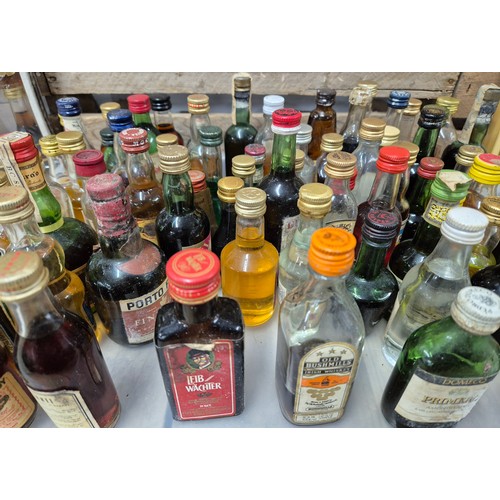 165 - Tray of collectable miniature spirits; Boxed Marie Brizard, Windjammer, Vodka, Port and many others.