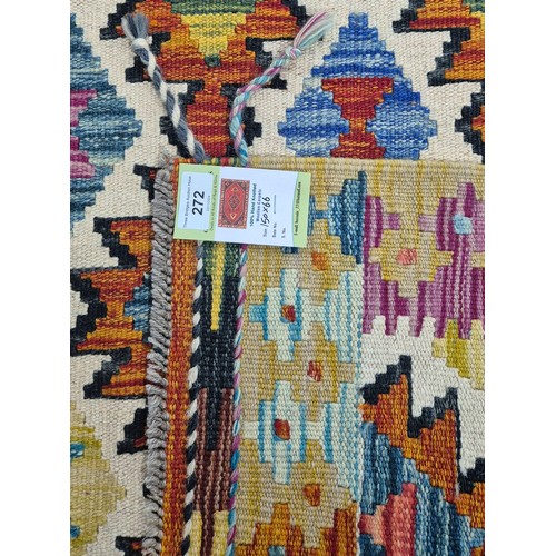 272 - Hand Knotted Chobi Kilim runner rug. Yellow ground. [150x66cm]